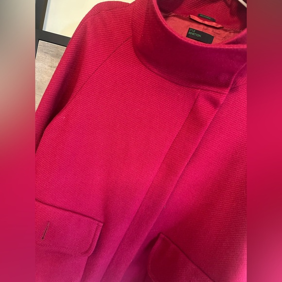 United Colors Of Benetton 100% Wool Dramatic Cropped Peacoat Swing Coat Sz42 - Picture 6 of 10